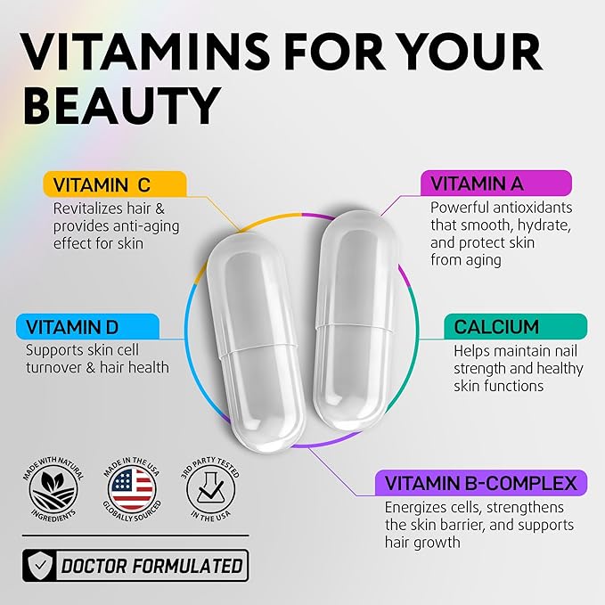 Biotin Collagen Keratin Neem Supplement - Hair Growth Vitamins for Women & Men - 10000mcg Biotin with Hyaluronic Acid & B Complex - Healthy Hair Loss Support - Skin and Nails Care - 120 Caps