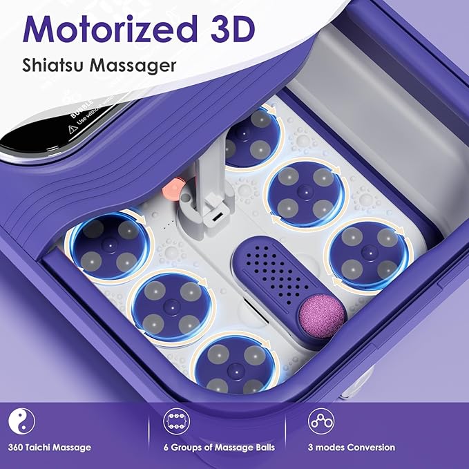 Foot Spa Electric Rotary Massage, Collapsible Foot Bath with Heat, Bubble,Temp Control, and 24 Motorized Shiatsu Massage Balls, Pedicure Foot Spa for Feet Relaxation (Blue)