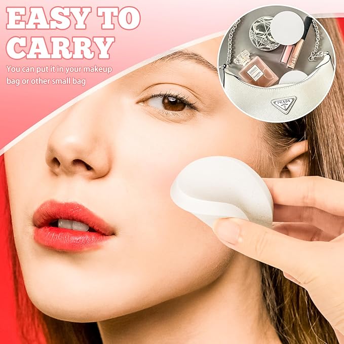 MotBach 100 PCS White Round Makeup Sponge, Cosmetic Sponge Round Foam Pad Eye Facial Powder Puff, Beauty Makeup Foundation Powder Blender for Women Lady All Skin Types Wet and Dry Dual Use