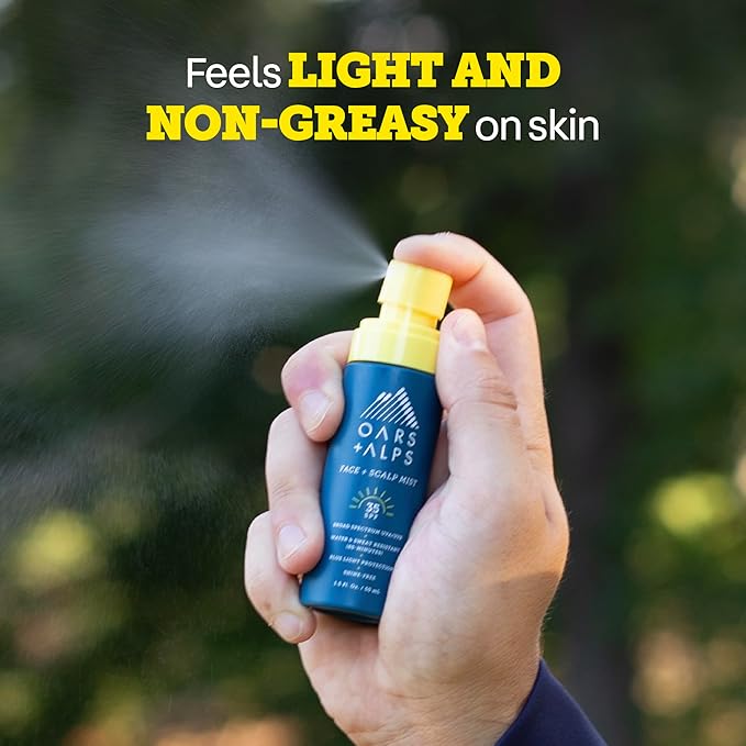 Oars + Alps Face & Scalp Sunscreen Spray Mist, SPF 35 Facial & Hair Sunscreen, Infused with Aloe Vera + Cucumber, Water & Sweat Resistant, Summer Splash Scent, 1.5oz