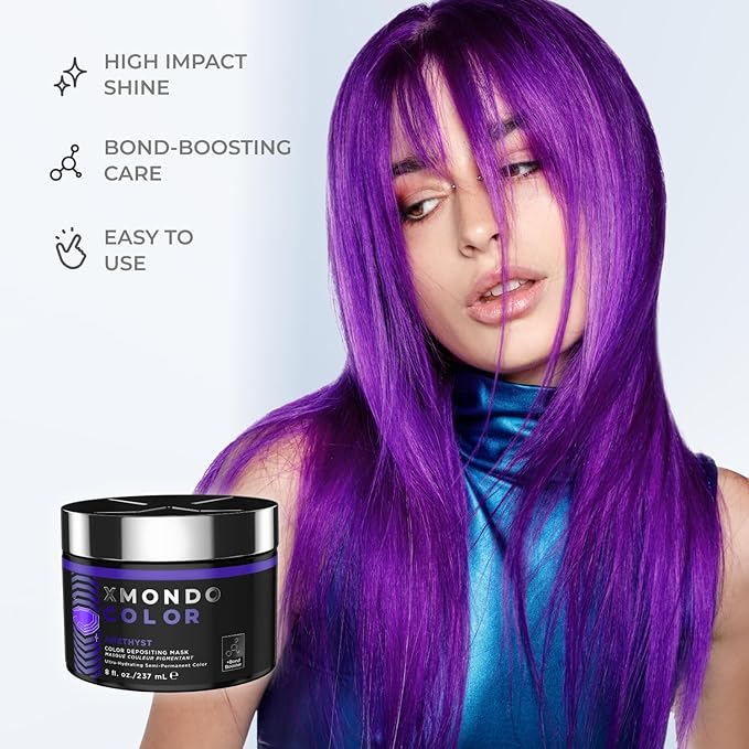 XMONDO Color Amethyst Deposting Mask – Semi-Permanent Purple Dye with Bond Booster & Hyaluronic Acid, 8 oz