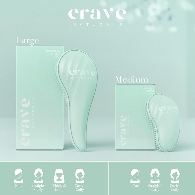 Crave Naturals Detangling Hair Brush Large Turquoise – Glide Thru Hair Detangler Brush for Women, Kids & Toddlers – Gentle Scalp Care, No-Pain Tangle-Free Hairbrush for All Hair Types