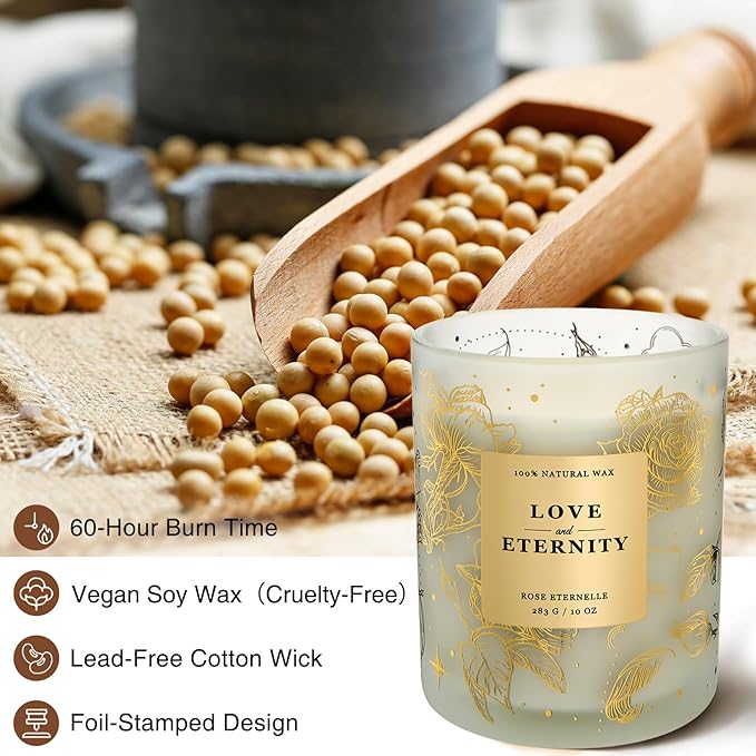 M&SENSE Holiday Scented Candle Gift for Women and Men - Rose Scent, 10 oz Soy Wax, Birthday, Holiday,Christmas,New Year Gift