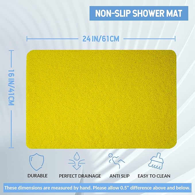 Non-Slip Bathtub Mat, 2 Pack Anti Slip Shower Mat, Fast Drying Bathtub Mats, Foot Scrubber Mat, Anti Slip Mat for Tub, Floor, Bathroom, Kitchen, Home, Hotel (Yellow 24"×16"+24"×16")