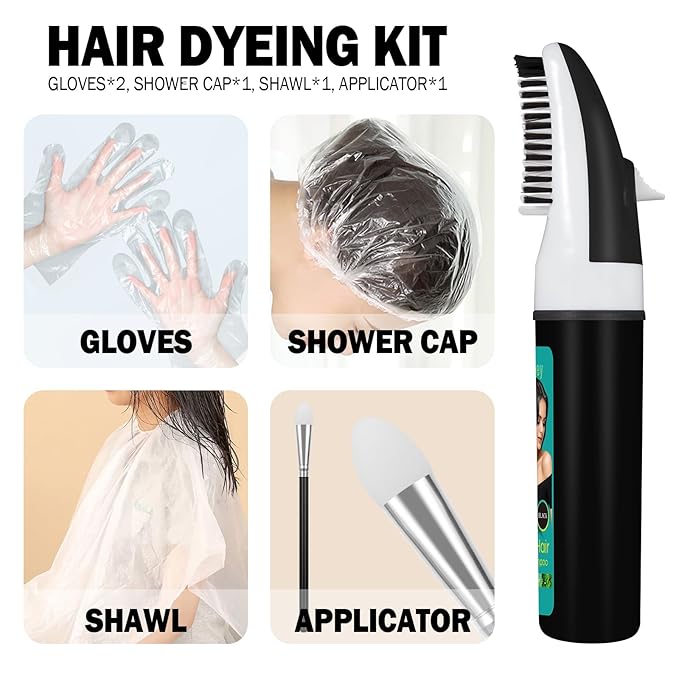 Easy Black Hair Dye,Natural Hair Dye Shampoo for Women,Semi Permanent Hair Color Cover Gray White Hair,Champu Para Canas Hair Dye 4 in 1 With Comb Herbal Plant Hair Color Shampoo(Black)
