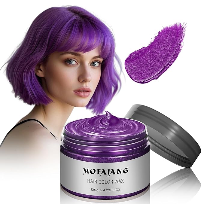 Temporary Hair Color Wax, Purple Hair Spray, 4.23 Ounces Natural Disposable Hair Wax Color Spray, Kids Women Temporary Hair Dye Wax Clay Pomades for Christmas Parties, Role Playing, Halloween (Purple)