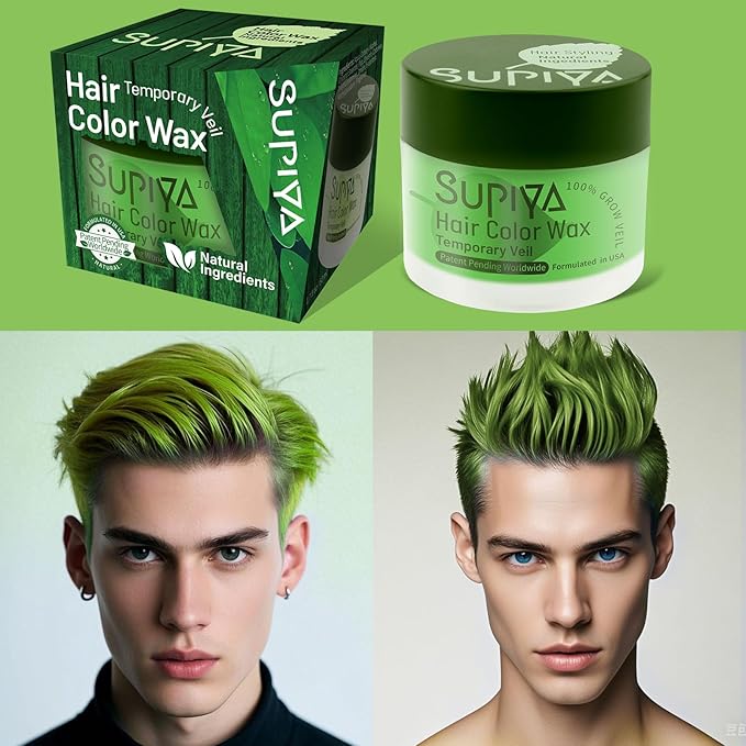 Temporary Hair Styling Color Wax, Green Blue Purple Red Hair Dye Color Wax Washable Natural Instant Hair Coloring Cream for DIY Hairstyle for Kids Men Women(Green#21)