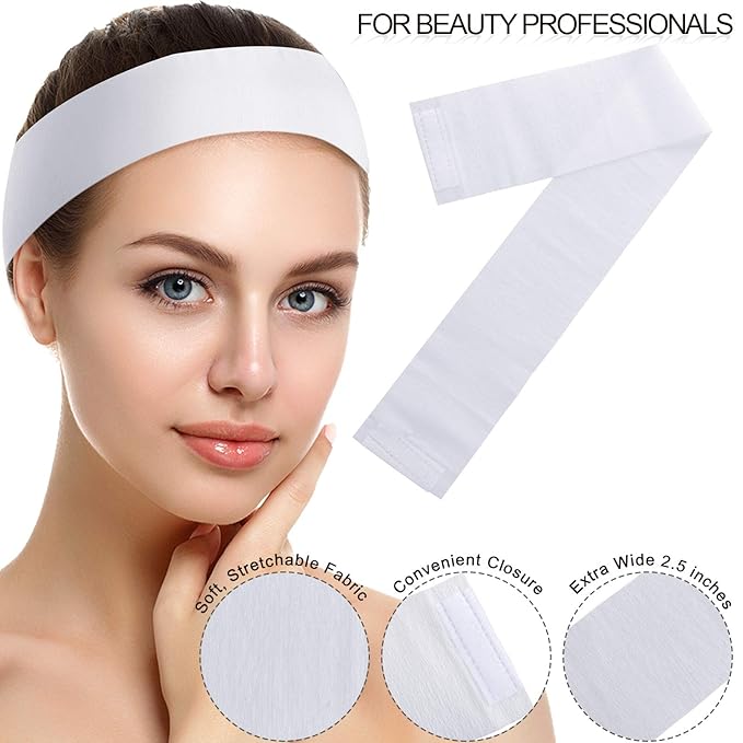 WILLBOND 90 Pieces Disposable Headbands for Women Facial Spa Headbands Stretch Non Woven Hairband Skin Care with Soft Convenient Closure Salons (White)