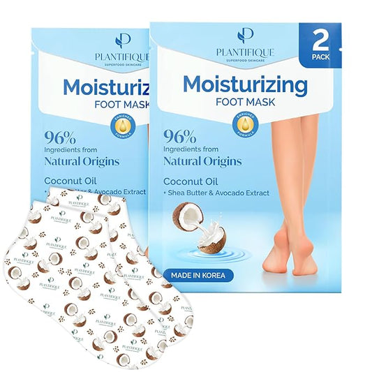 PLANTIFIQUE Korean Foot Mask with Shea Butter 2 Pairs Box for Dry & Cracked Feet | Hydrating Socks for Soft Heels | Intense Moisturizing and Repairing Dry Rough Skin | Foot Spa | Happy Feet Mask