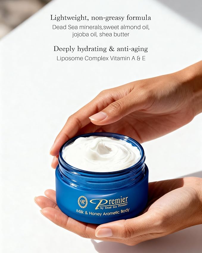 Premier Dead Sea Aromatic Body Butter – Milk & Honey, Hydrating Shea Body Butter for Women & Men, Moisturizing, Firming & Anti-Aging Cream for Dry Skin, Hand & Body, 5.95 Fl.oz