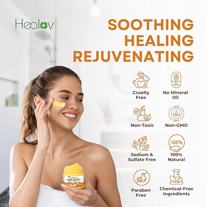 Turmeric Face Cream – All Natural Skin Brightening Lotion – Turmeric Whipped Body Butter for Dark Spots, Hyperpigmentation – Turmeric Skincare Cleanses, Fights Acne, Evens Tone, Scars, Sun Damage