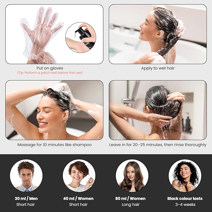 Dark Brown Hair Dye Shampoo 3 in 1, Herbal Ingredients Hair Color Shampoo for Cover Grey Hair, Hair Dye for Men and Women