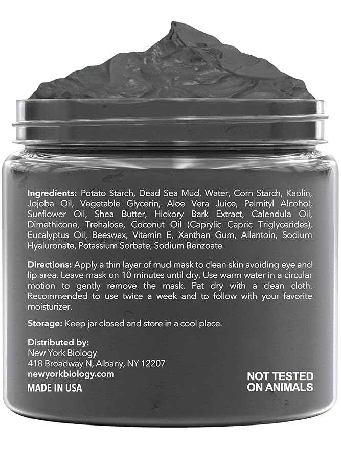 New York Biology Dead Sea Mud Mask for Face and Body | with Eucalyptus | Spa Quality Pore Refiner for Oily Skin | Natural Skincare for Women & Men | Tighten Skin for A Healthier Complexion | 8.8 oz