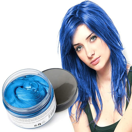 Blue Hair Color Wax, Natural Hairstyle Wax 4.23 oz, Temporary Hairstyle Cream for Party, Cosplay, Halloween, Daily use, Date, Clubbing (Blue)