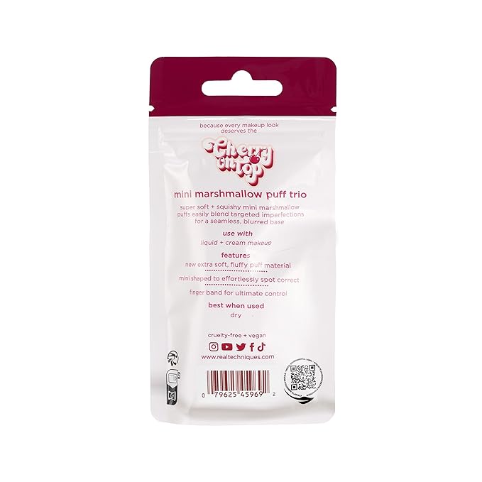 Real Techniques Cherry On Top Mini Marshmallow Puff Trio, Mini Makeup Puffs For Concealer & Foundation, Spot Correcting & Blending, Dry Use Beauty Sponge, Travel Size, Vegan & Cruelty-Free, 3 Count