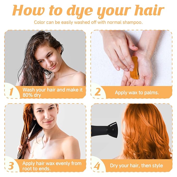 Orange Temporary Hair Color Wax Kit for teenagers,Crazy Hair Day Accessories, Gifts for Kids,Instant Hair Dye Color Wax for Party, Cosplay, Halloween, Christmas,Washable Crazy Hair Style