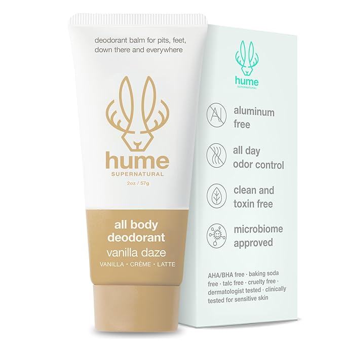 Hume Supernatural Invisible Whole Body Deodorant Balm - Full Body Protection - Aluminum Free, No Baking Soda - Anti-Chafing Odor Control - Clinically Tested on Sensitive Skin (Vanilla Daze, 1-Pack)