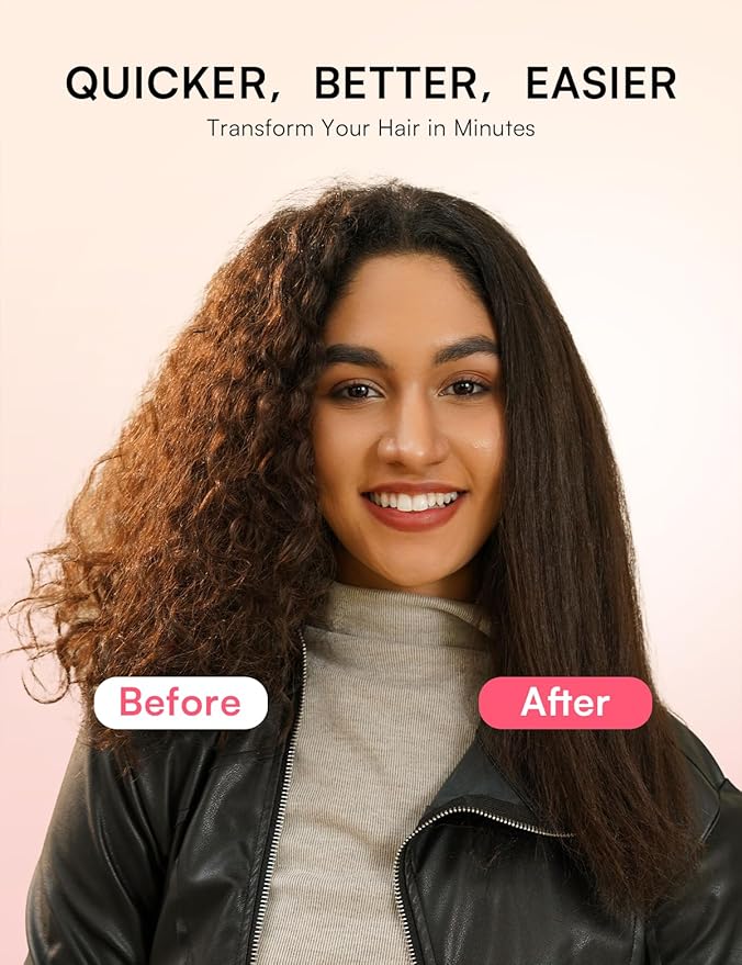 Hair Straightener Brush, Luxing PuraLux Straightener Comb, Fast Heating Hair Straightening Comb, 5 Temp Settings & Anti-Scald with Ceramic Coating, Professional Styling Tools (Pink)