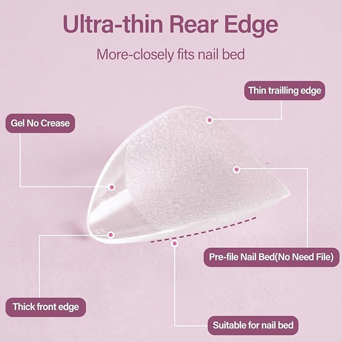 Misssix Extra Short Almond Gel Nail Tips Kit, 216Pcs Pre Etched Clear Fake Nails, Full Cover False Nail 9-in-1 Gel Glue and Portable Mini U V Nail Lamp for Women 12 Sizes