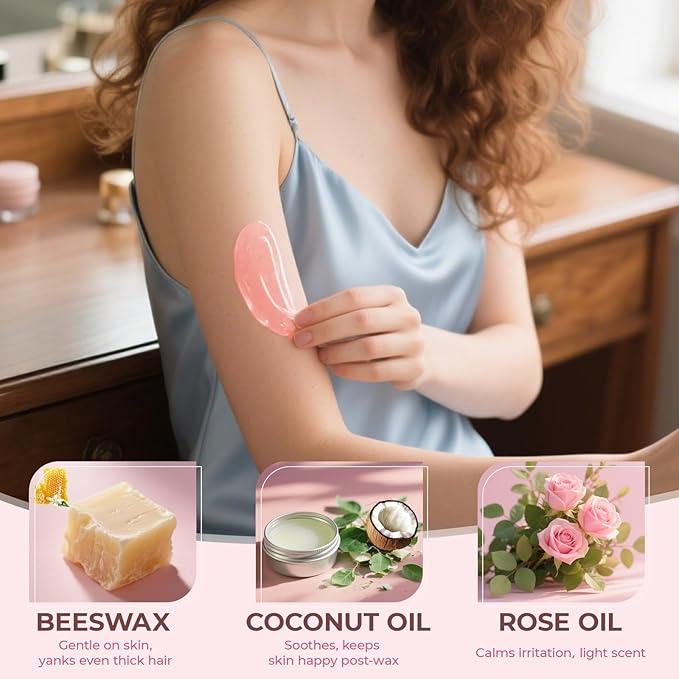 Wax Beads for Hair Removal, Auperwel 2.5lb Hard Wax Beads for Sensitive Skin with 20 Sticks, Waxing Beans for Brazilian, Bikini, Eyebrow Waxing, Painless Refill Pearl Beads for Wax Warmers Kit (Rose)