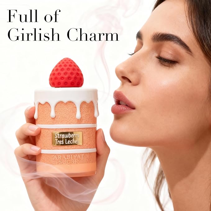 Strawberry Tres Leches Perfume for Women, Fruity Gourmand Scent with Strawberry & Marshmallow, Long Lasting Delicate EDP, 3.4 Fl Oz