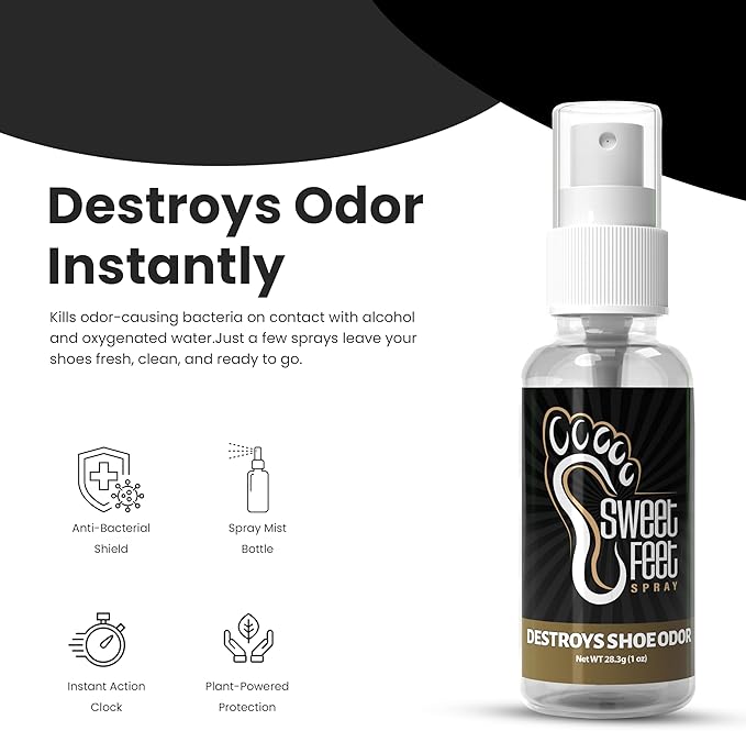 Sweet Feet Fresh Scent Shoe Spray – 1 oz Travel Size – Fast-Drying Footwear Mist for Sneakers, Cleats, Gym Bags & More – TSA-Friendly