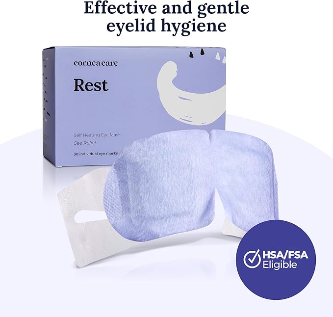 CorneaCare Rest: Self Heating Warm Compress for Dry Eyes | Heated Eye Mask for Fast Relief | Steam Mask for Stye Care | No Microwave or Washcloth Needed | Travel Ready Warm Compress | 30 Count