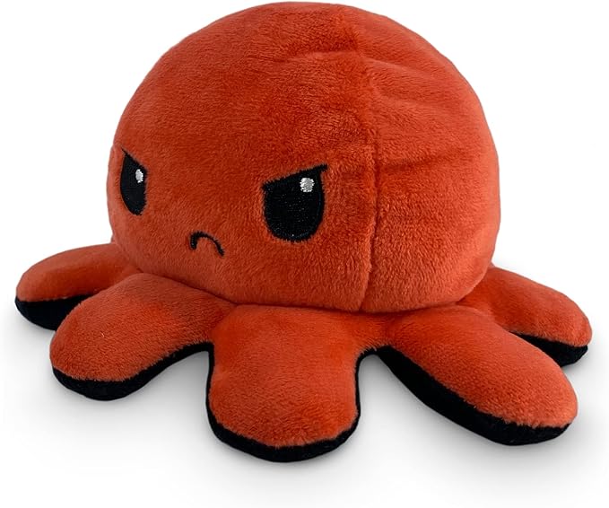 TeeTurtle - The Original Reversible Octopus Plushie - Angry Red + Rage Black - Cute Sensory Fidget Stuffed Animals That Show Your Mood, 4 inch