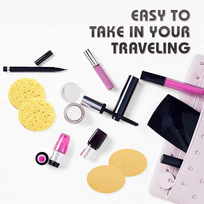 100-Count Compressed Facial Sponges, 100% Natural Cosmetic Spa Sponges for Facial Cleansing, Exfoliating Mask Yellow Round