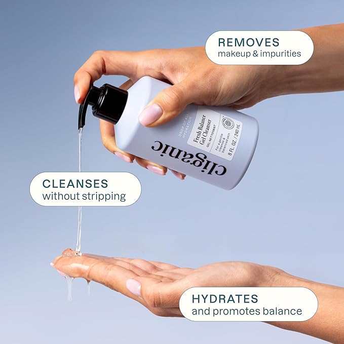 Cliganic Hydrating Gel Cleanser with Triple Botanical Complex® – Gentle Face Wash with Jojoba, Rosehip & Argan Oils – Removes Makeup & Impurities – Aloe Vera & Glycerin for Balanced, Glowing Skin 8oz