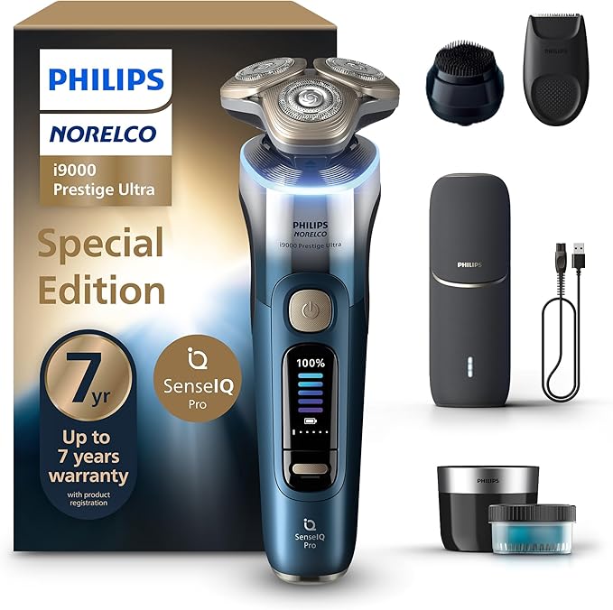 Philips Norelco Shaver i9000 Prestige Ultra Special Edition - Wet & Dry Electric Shaver, SenseIQ Pro Technology, Triple Lift & Cut System, 360 Rotating NanoTech Precision Blades, Model XP9406/93