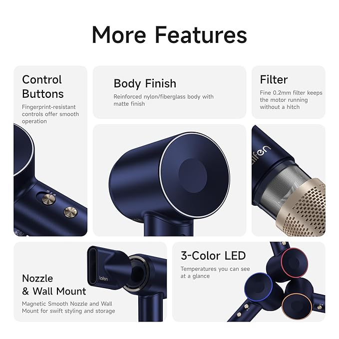 Laifen Premium High-Speed Hair Dryer Royal Blue Gift Box, Professional Ionic Portable Blow Dryer with 110,000 RPM, Lightweight, Low Noise, 360° Magnetic Styling Attachment, Wall Mount, Gift Bag