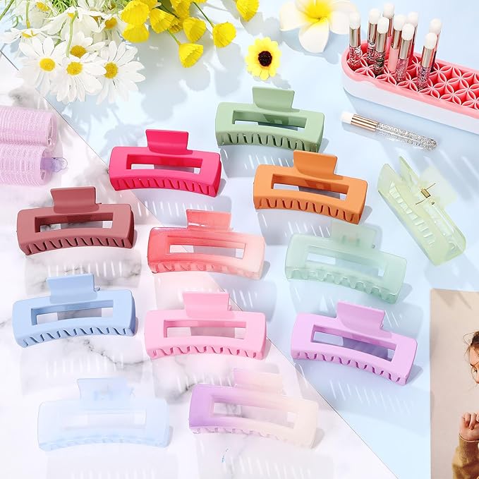 XunYee 100 Pcs Hair Claw Clips Bulk Large Square Jaw Headwear Clips Set for Women Nonslip Rectangle Hair Accessories Clip for Girl Women Gifts Beauty(4.1'',Mixing Colors)