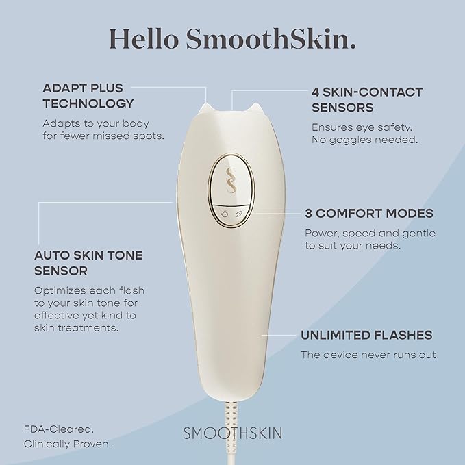 SmoothSkin Pure Adapt Champagne IPL Hair Removal Device, at-Home Laser Hair Removal for Women & Men, Visible Results in 2 Weeks, Safe for Face & Body, Long-Lasting Hair Reduction, Full Body Use