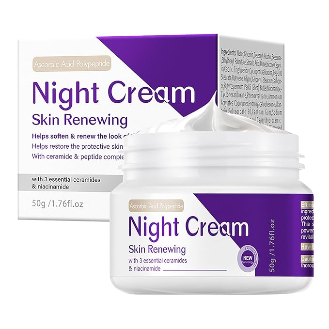 Skin Renewing Night Cream - Niacinamide, Peptide Complex & Hyaluronic Acid Face Moisturizer | Anti-Aging,Reduces Fine Line Appearance, Enhances Skin Elasticity，Suitable for All Skin Types, 1.76 fl.oz