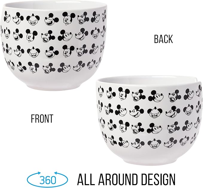 Silver Buffalo Disney Mickey Mouse Expressions Ceramic Ramen Noodle Rice Bowl with Chopsticks, Microwave Safe, 20 Ounces