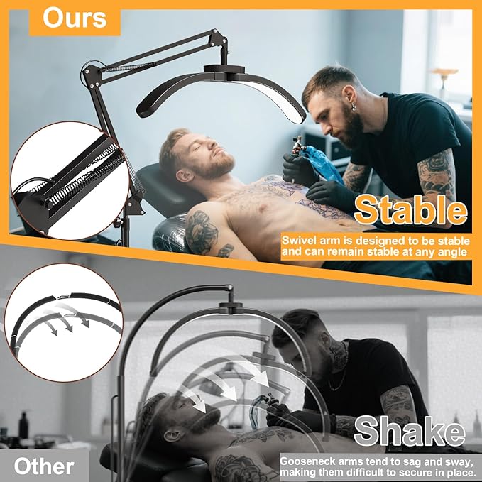 New Upgrad 2-in-1 Lash Light for Eyelash Tech, Foldable LED Half Moon Floor Lamp, Esthetician Light for Tattoo Art, Nail, Craft,Extensions - Adjustable Brightness Color, Rotating Arm(Black)