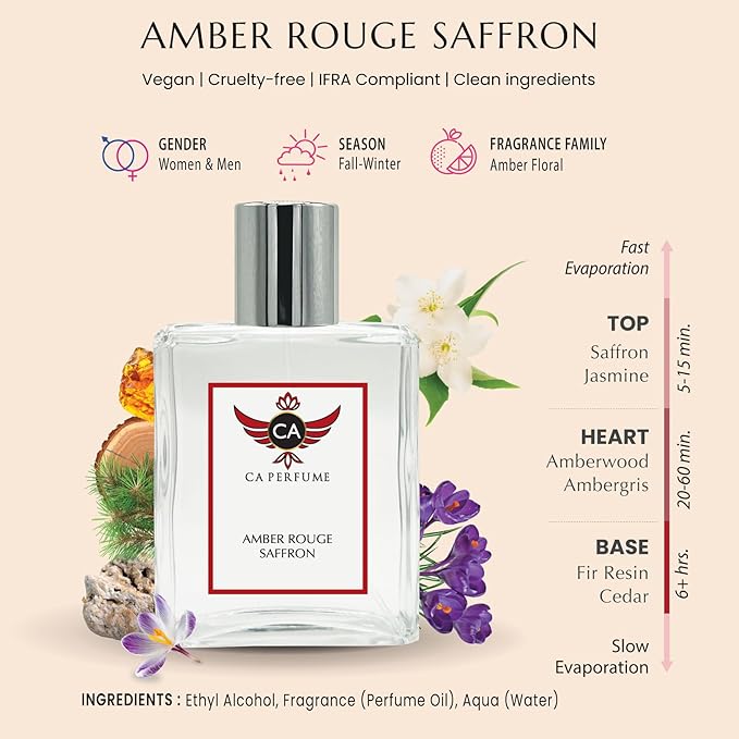 CA Perfume Amber Rouge Saffron For Women & Men Parfum Spray Bottle 3.4 Fl Oz/100ml-X1