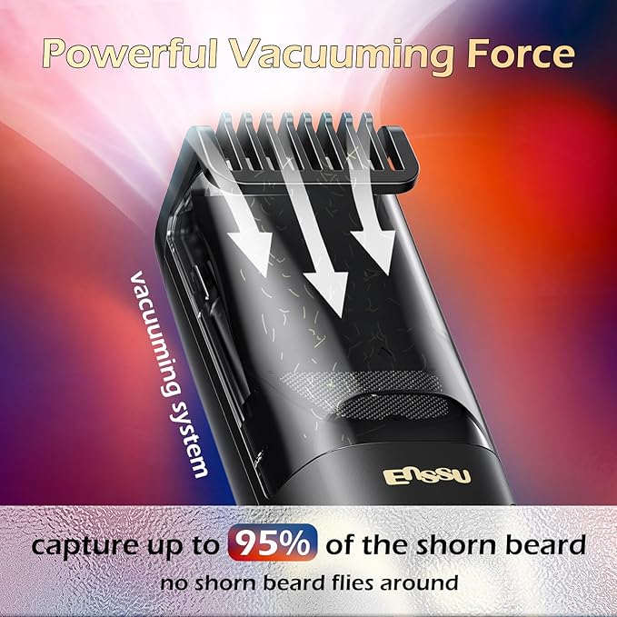 Beard Trimmer for Men - Electric Cordless Vacuum Mens Beard Trimmer with Adjustable 20 Length Setting,Waterproof Mustache Trimmer with Ceramic Blade for Precision Facial Hair