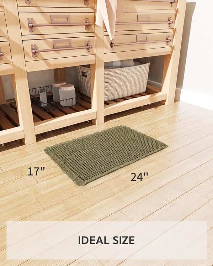 tchdio Waffle Bath Mat Rug, Super Absorbent Non Slip Bath Mats for Bathroom Mat Ultra Soft Bathmat Machine Washable Bathroom Rugs with Tassels, Bath Rugs Beside Tub, 17" x 24"