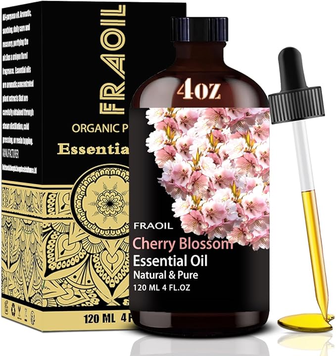 Cherry Blossom Essential Oil, Cherry Blossom Oil 4 Fl Oz 120ML for Diffuser Humidifier Yoga Cleaning DIY Candle Soap Making Perfume Gift for Women Essential Oils