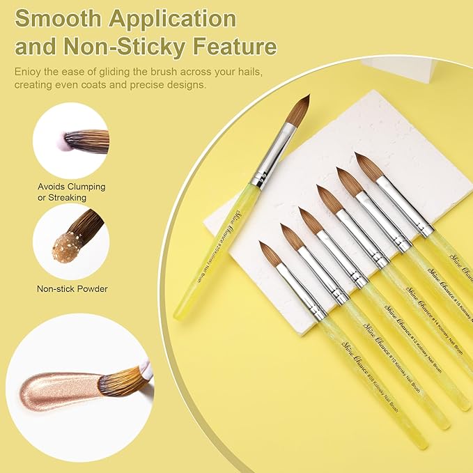 Acrylic Nail Brush Size 16, 100% Pure Kolinsky Nail Brush for Acrylic Application, Professional Nail Extension Manicure Tool Nail Drawing Pen for DIY Home Salon(Yellow)