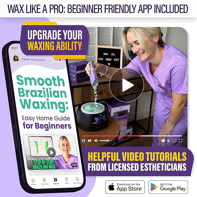 Tress Wellness Waxing Kit for Sensitive Skin, Safe for Face & Skin, Prep & Aftercare Spray, Easy to Use, At-Home Kit for Face, Bikini, Brazilian & Full Body - Digital Display, Black Purple Flower