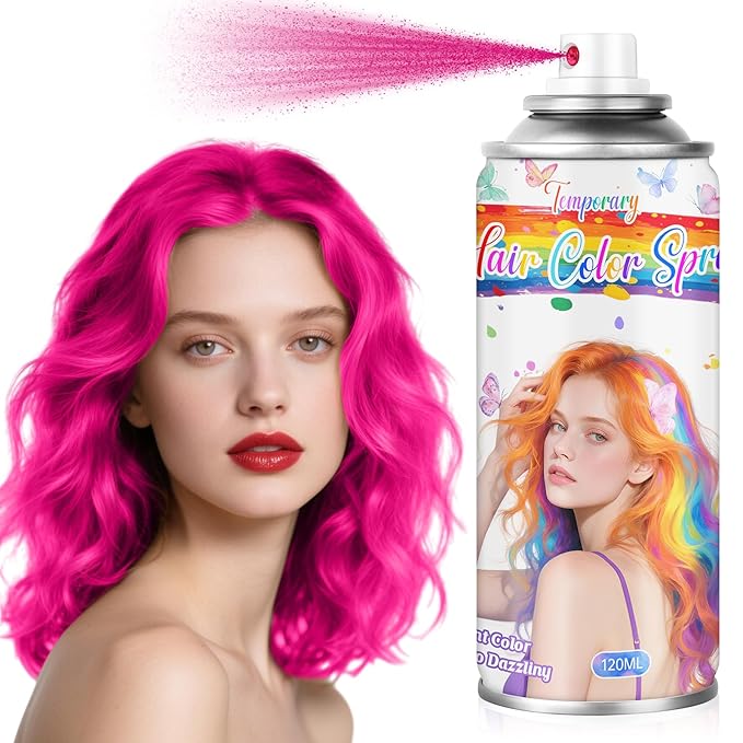 Pink Temporary Hair Color Spray for Kids & Women- Washable Root Touch Up Hair Dye, Non-Sticky Hair Wax for Christmas,Cosplay,Parties (120ML, Pink)