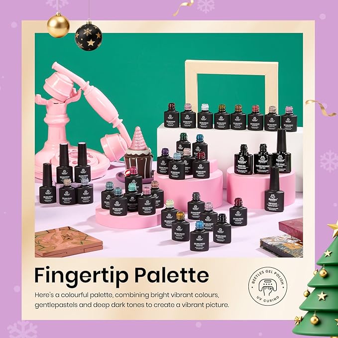 beetles Gel Polish Christmas Gel Nail Polish Set 32 Winter Colors with Base Top Coat Burgundy Red Blue Purple Brown Orange Green Pink Black White Uv LED Lamp Nails Gifts for Women Fingertip Palette