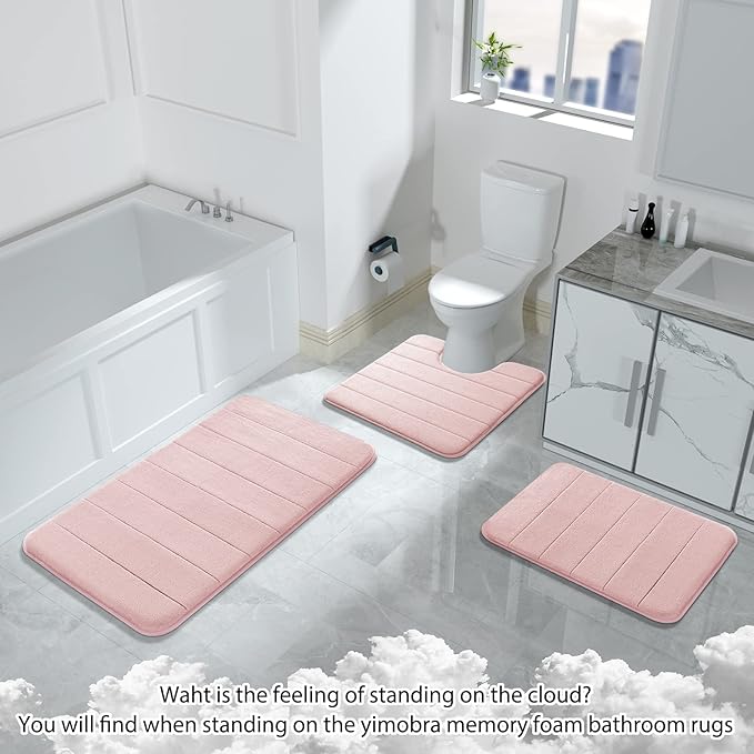 Yimobra Bathroom Runner 60"x24", Non Slip Memory Foam Bath Mat, Super Soft Water Absorbent Hallway Carpet, Machine Washable Rug for Vanity Tub Shower, Pink