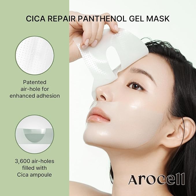 AROCELL Cica Hydrogel Mask 7 Facial Sheet with Panthenol & Centella Asiatica, Transparent Cooling Hydrogel Face Mask for Soothing Calming Hydrating Moisturizing Sensitive Skin Korean Skincare, 25gx7ea