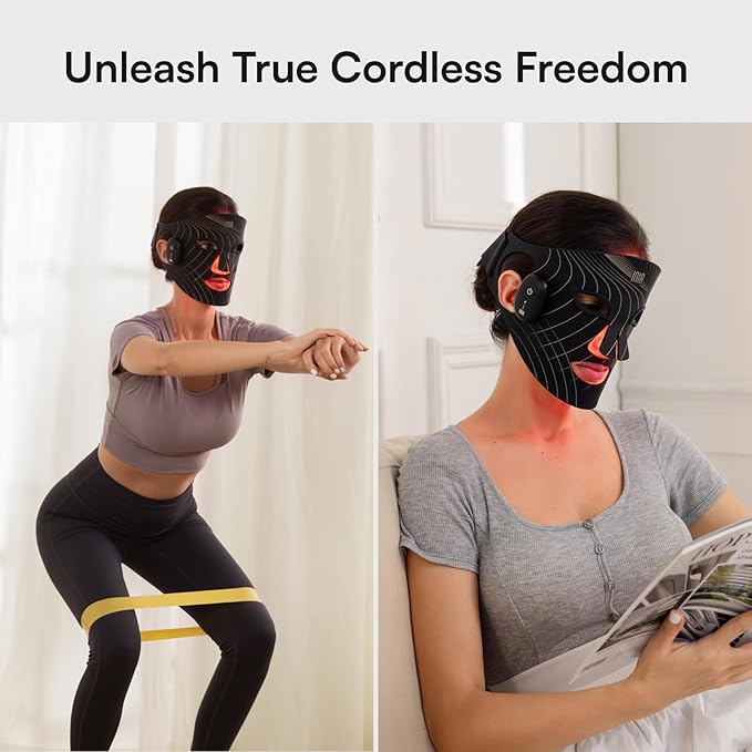INIA Red Light Therapy Mask for Face, Glow Wireless LED Face Mask Light Therapy with Near-Infrared Red Light (NIR), Rechargeable and Ergonomic Design for Home & Travel