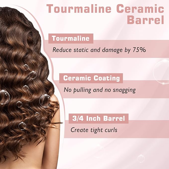 3/4 Inch Curling Iron for Short Hair, Dual Voltage Hair Curling Iron Ceramic, Professiona Curling Wand Tourmaline(Rose Gold)