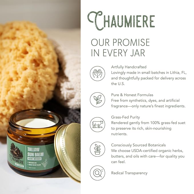 Tallow Sunscreen SPF 50 – Herb-Infused Balm with Non-Nano Zinc, Carrot Seed Oil & Grass-Fed Tallow – Natural Face & Body Moisturizer, Eye-Safe, Reef Safe, Organic Ingredients, Made in USA – 2.5oz